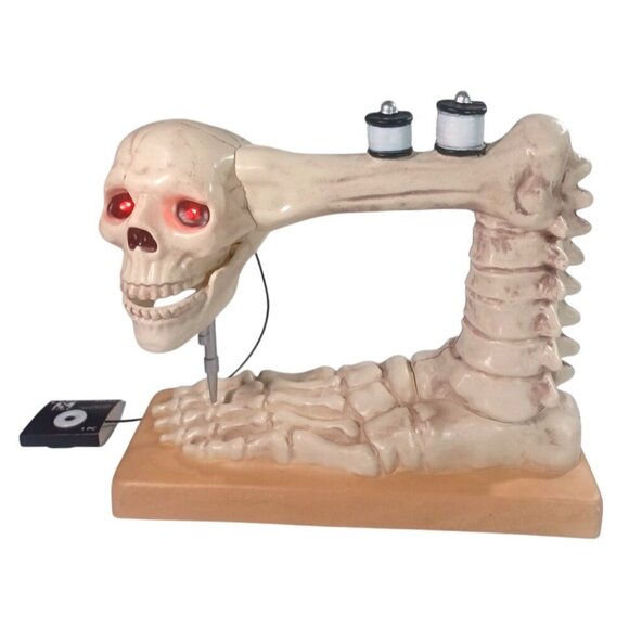 New Halloween Animated LED Skeleton TALKING Skull Sewing Machine NWT - Picture 2 of 10